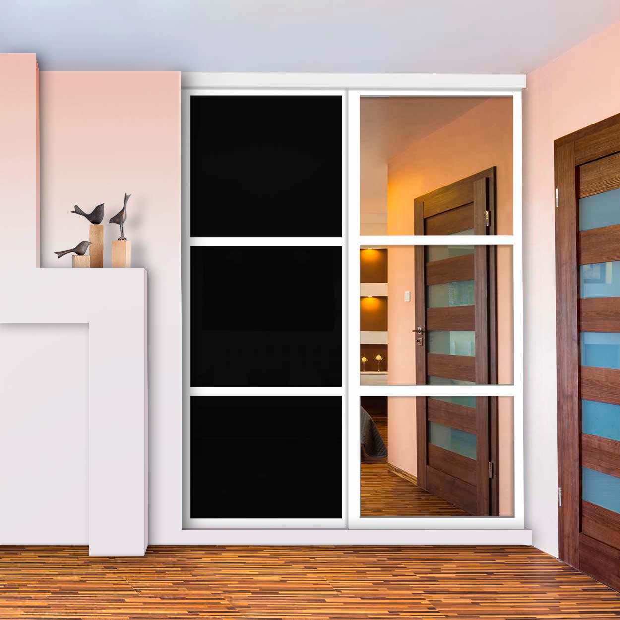 Puerta De Closet Con 2 Paneles - Vidrio Pintado Negro Y Espejo BMSC-2137